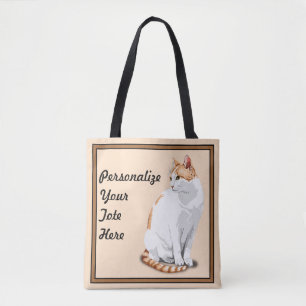 Tote Bag Chat orange gingembre et blanc personnalisé