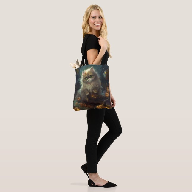 Tote Bag Chat perse d'Halloween avec effroi Citrouille (Sur le modèle)