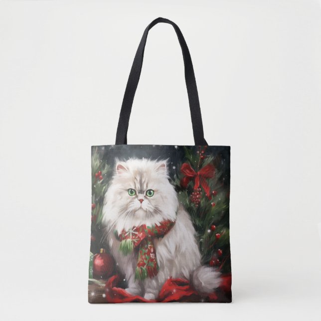 Tote Bag Chat perse en Noël de neige (Devant)