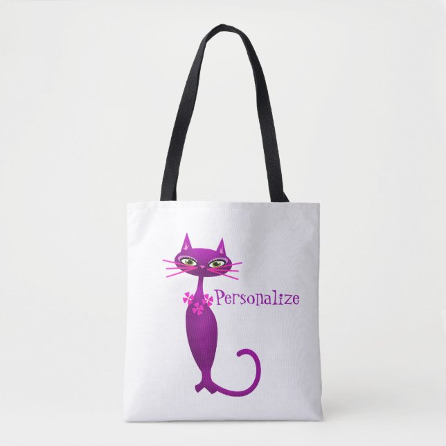 Tote Bag Chat rétro du milieu du siècle mignon girly (Devant)