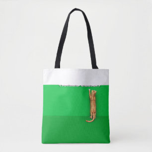 Tote Bag Chat roux à rayures rouges déchire un plateau de s