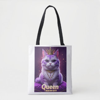 Tote Bag Chat Royale Violet – Reine, Écoutez mon ronronneme
