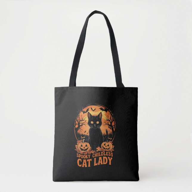 Tote Bag Chat sans enfant Lady Halloween élection sorcière  (Devant)
