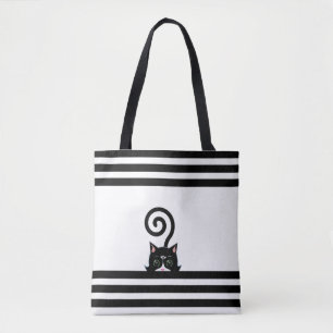 Tote Bag Chat sauvage Smoking Moderne sur Fond Noir et Blan