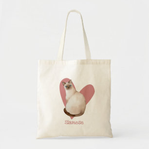 Tote Bag Chat Siamois Aquarelle Kitty Coeur rose