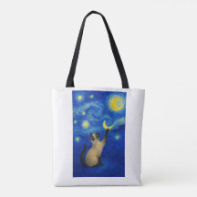 Chat siamois nuit étoilée Lune