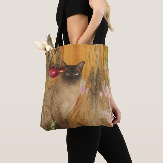 Tote Bag Chat Siamois Poser Avec Fleurs Animaux (De près)