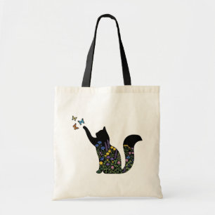Tote Bag Chat silhouette fleur sauvage papillon
