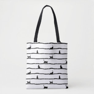 Tote Bag Chat Silhouette rayures Abstrait main tiré Motif