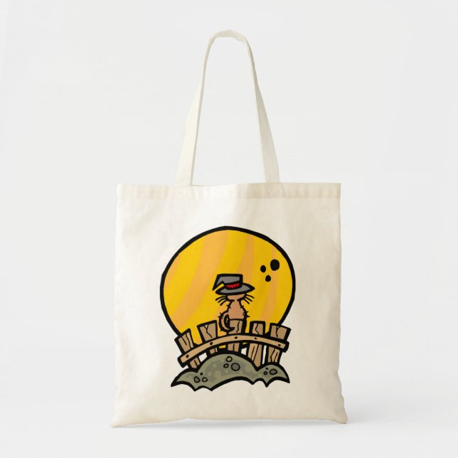 Tote Bag Chat sorcière mignonne sur une clôture (Devant)