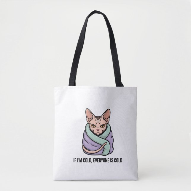Tote Bag Chat Sphynx Grincheux Art Cartoonique Humour Froid (Devant)