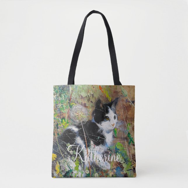 Tote Bag Chat sur Flowbed (Devant)
