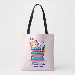 Tote Bag Chat sur une pile de livres Cute Personnalisé Litt
