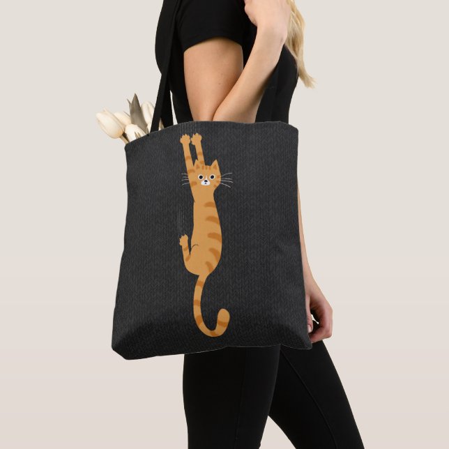Tote Bag  Chat Tabby Orange Accroché | Drôle chat rayé (De près)