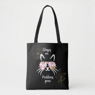 Tote Bag Chat tendance portant des lunettes sur arrière - p