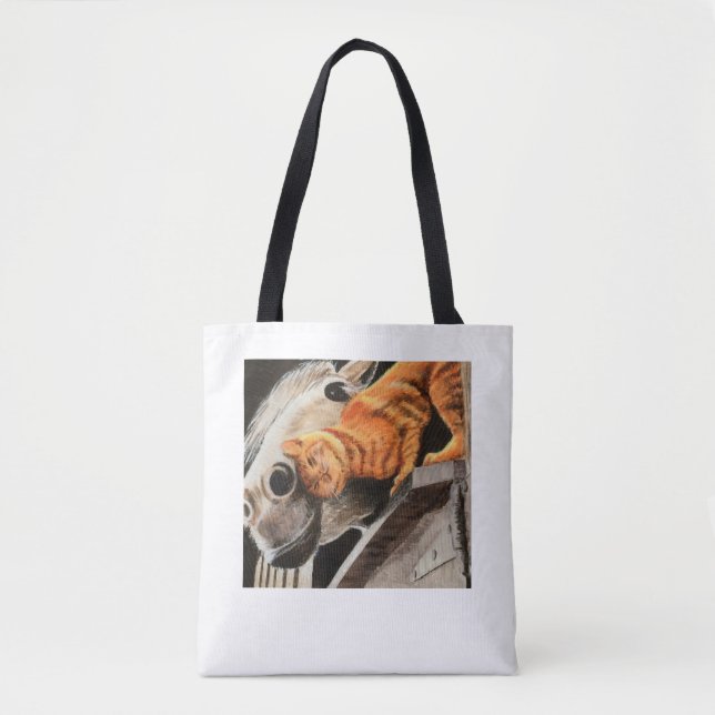 Tote Bag Chat tigré et cheval (Devant)