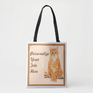 Tote Bag Chat Tigre Orange Personnalisé