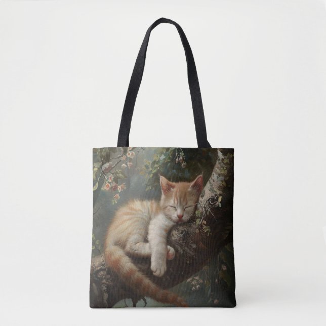 Tote Bag Chaton dormant dans un arbre Vintage (Devant)