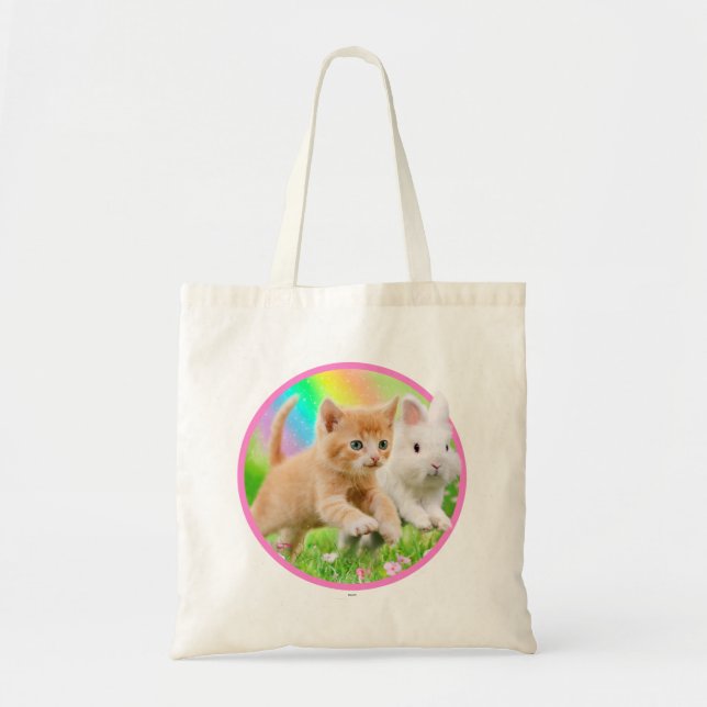 Tote Bag Chaton et lapin avec l'arc-en-ciel (Devant)
