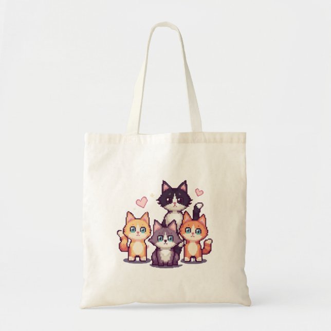 Tote Bag Chatons Colorés Pixelisés  (Devant)