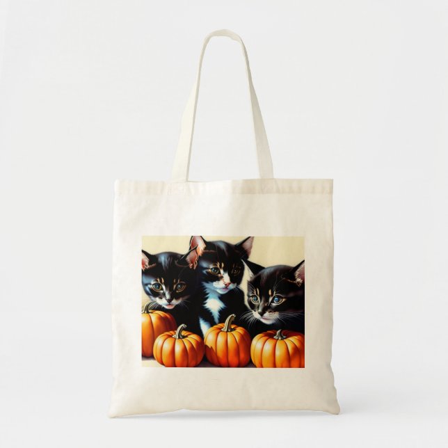 Tote Bag Chatons d'automne avec Citrouille (Devant)