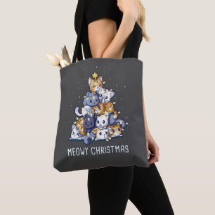 Tote Bag Chats Arbre de Noël Meow Kitty Tree Lumières