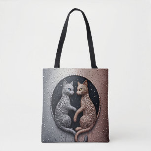 Tote Bag Chats avec texture dégoulinante et Yin-Yang mystiq