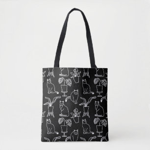 Tote Bag Chats blancs en noir