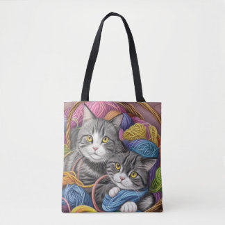 Tote Bag Chats dans un panier