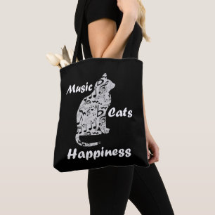 Tote Bag Chats de musique Bonheur - Citation d'amoureux de
