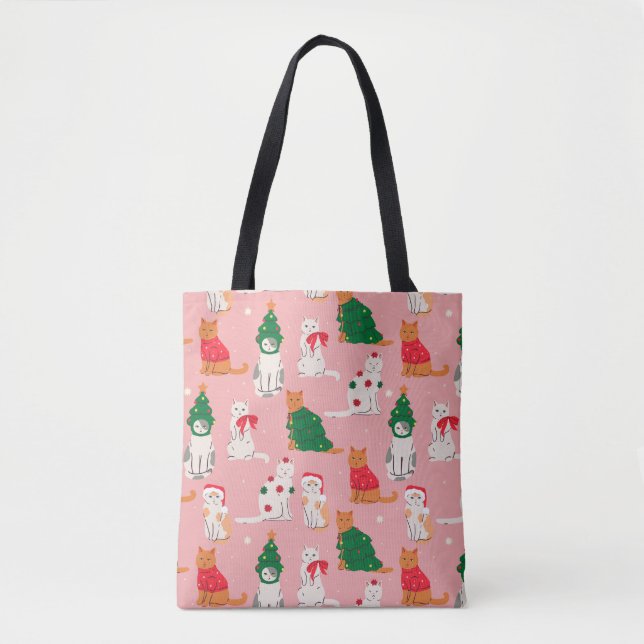 Tote Bag Chats de Noël en Motif d'attraction (Devant)