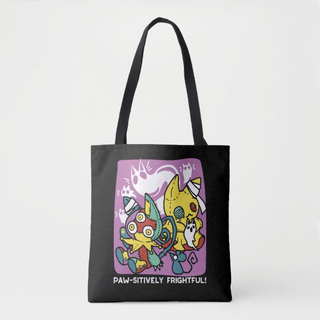 Tote Bag Chats déplaisants Halloween Art : Paw-sitly Fright (Devant)