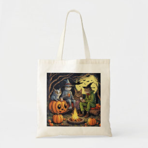 Tote Bag Chats drôles d'Halloween en costume autour d'un fe