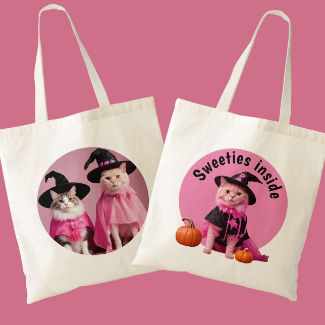 Tote Bag Chats en sorcières roses Halloween mignonne Sweeti (Créateur téléchargé)