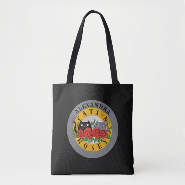 Tote Bag Chats et Roses Nom (Devant)