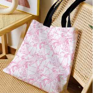 Tote Bag Chats gribouillés rose vif – motif moderne et mign