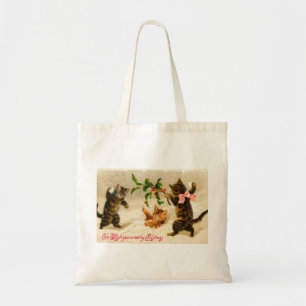 Tote Bag Chats jouant dans la neige Vintage Christmas Fourr