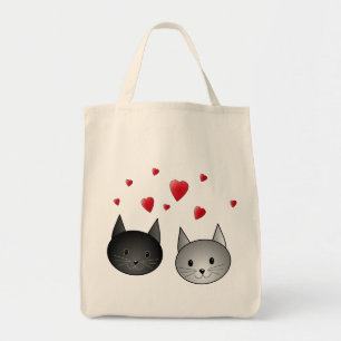 Tote Bag Chats noirs et gris mignons, avec des coeurs