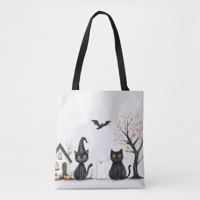 Tote Bag Chats noirs mignons Halloween chauve chauve-souris (Devant)
