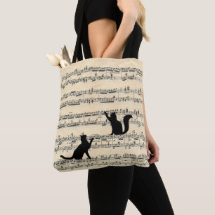 Tote Bag Chats noirs sur feuille de musique