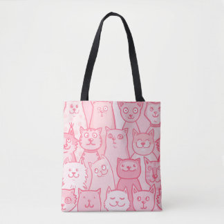 Tote Bag Chats Roses, Motif Adorable Sans Seamless.