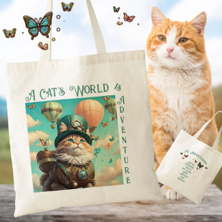Tote Bag Chats World Adventure Steampunk Hot Air Balloon