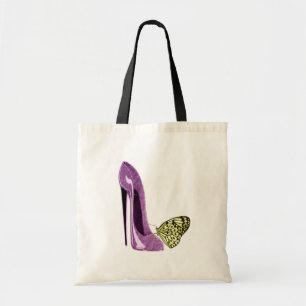 Tote Bag Chaussure stylet lilas et papillon jaune