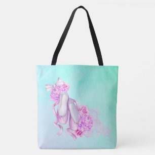 Tote Bag Chaussures de ballet en aquarelle rose avec des pi