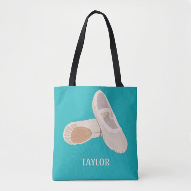Tote Bag Chaussures de Ballet turquoise et Tan Personnalisé (Devant)