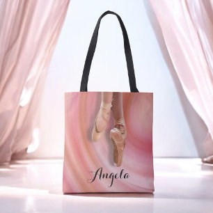 Tote Bag Chaussures d'orteil rose avec nom mignon Ballet