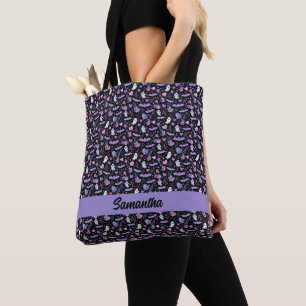 Tote Bag Chauves-souris et fantômes d'Halloween rose et vio