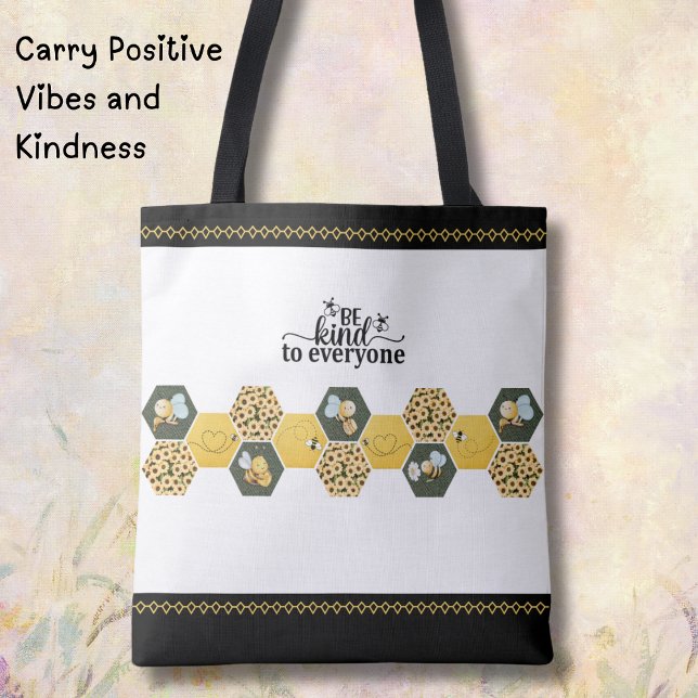 Tote Bag Cheerful Bumblebee "Be Kind" Sunflower Market Tote (This Bumble Bee Bag is perfect for those who love modern cottagecore and spreading positivity)