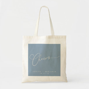 Tote Bag Cheers Minimal Dusty Blue Script personnalisé mari