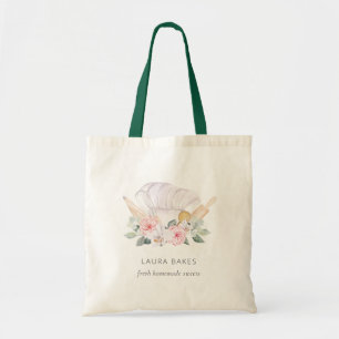 Tote Bag Chef rose pâle Casquette Restauration Floral Rolle